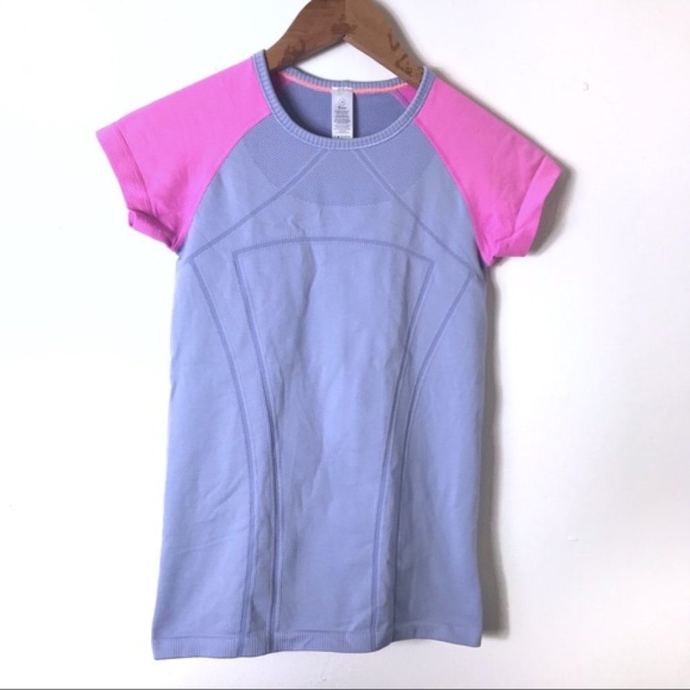 Ivivva Lululemon Pink Blue Swiftly Tee Top Pastel